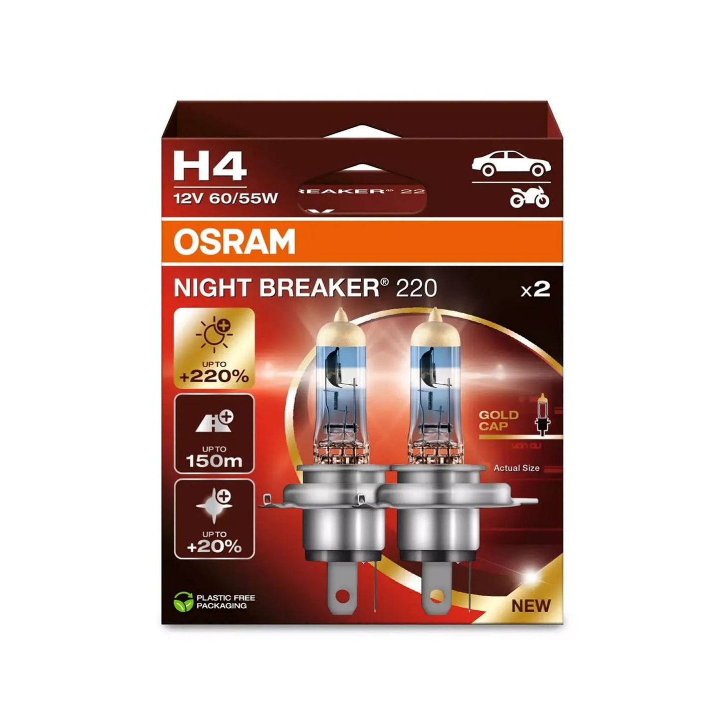 Set 2 becuri halogen H4 12V Osram Night Breaker 220%