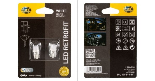 SET 2 BECURI LED W5W RETROFIT T10 25LM 5000K HELLA