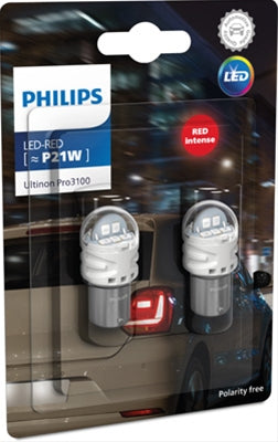 SET 2 BECURI LED 12V (ROSU INTENS) P21W ULTINON PRO3100 - PHILIPS