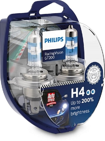 SET 2 BECURI H4 12V60/55W RACING VISION GT200 (+200%) PHILIPS