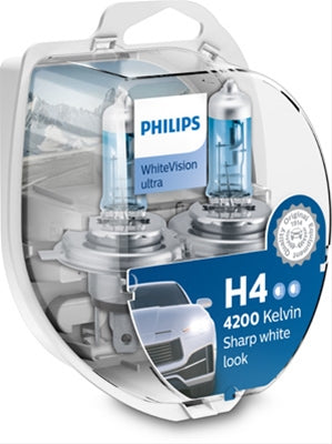 SET 2 BECURI 12V60/55W H4 WHITE VISION ULTRA (3700K) + 2 BECURI W5W - PHILIPS