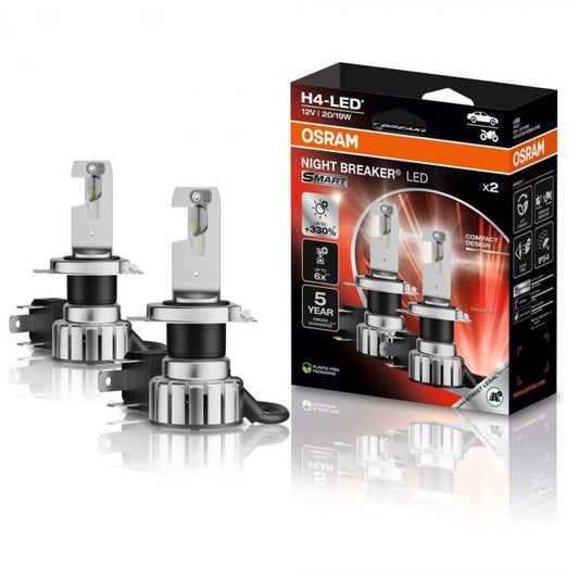 Set 2 H4 Osram Night Breaker Smart LED omologare RAR Street Legal +330%
