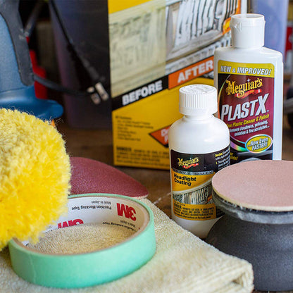 KIT POLISH FARURI CU MASINA POLISH, HEAVY DUTY HEADLIGHT RESTORATION - MEGUIARS