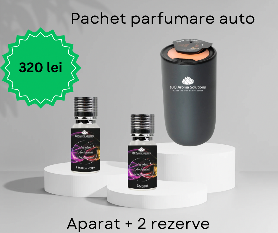 Pachet Premium Parfum Auto: „1 Million” 10 g + „Coconut” 10 g + Aparat Profesional de Parfumare Auto Premium